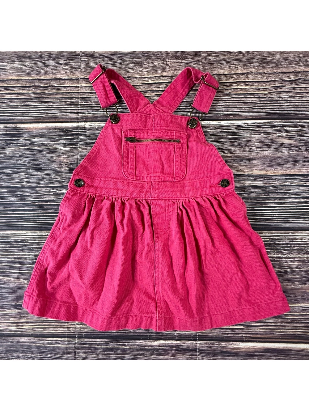 Chaps Baby Girls 2T Pink Denim Overall Jumper Dress Adjustable Straps Zip Pocket